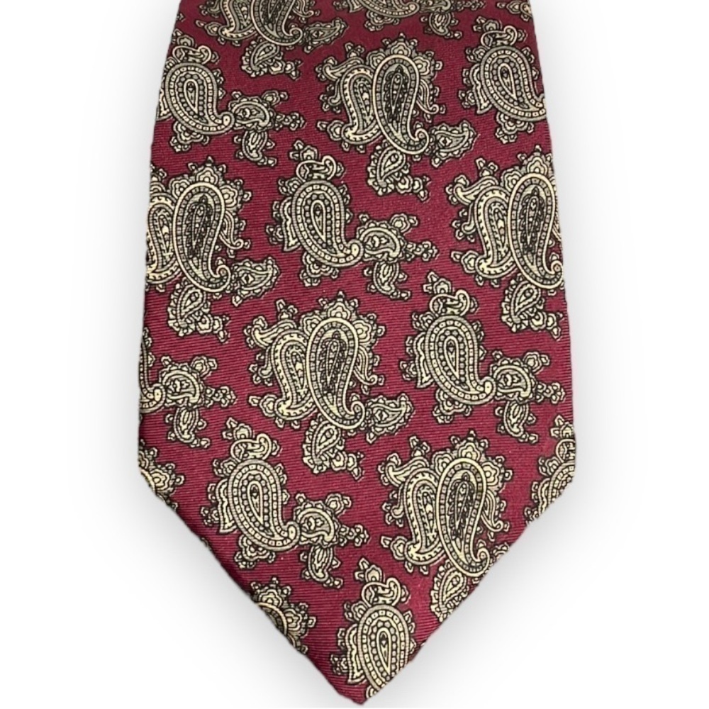 Don Loper Beverly Hills 100% Silk Paisley Tie Brick Red Burgundy and Tan